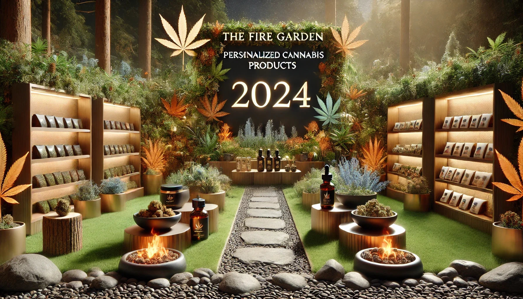 DALL·E 2024-09-06 10.18.39 – A realistic banner featuring personalized cannabis products in 2024. Display cannabis products like oils, edibles, and dried flower buds in a lush, na